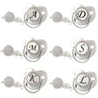 26 наименований, серебряные детские соски с буквенным принтом, силиконовые соски с цепочкой, блестящая пустышка для новорожденных, без BPA, Детская пустышка