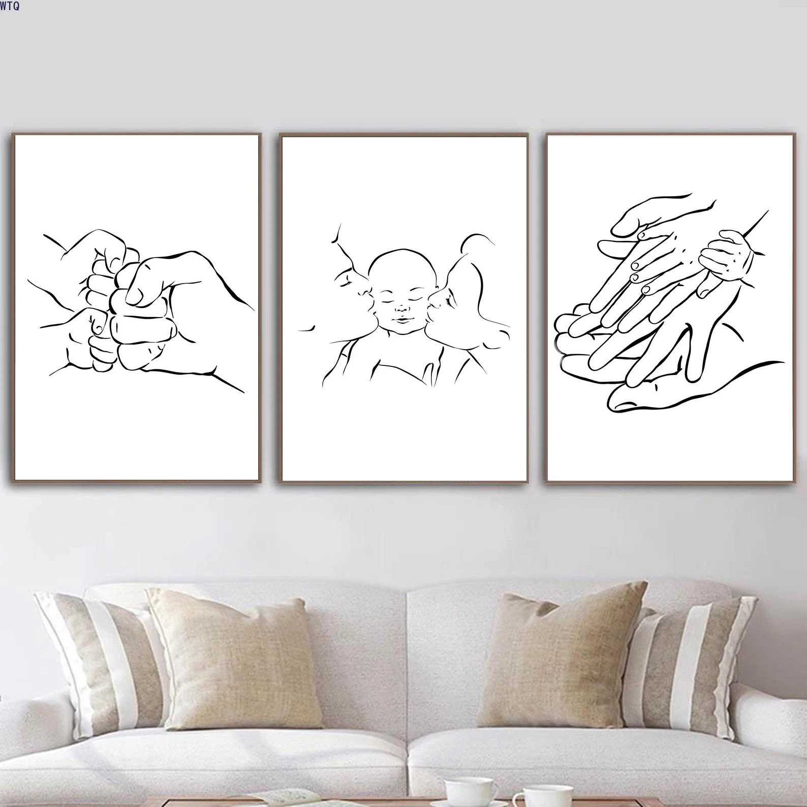 Семейный портрет настенный холст печать мама папа ребенок живопись абстрактная