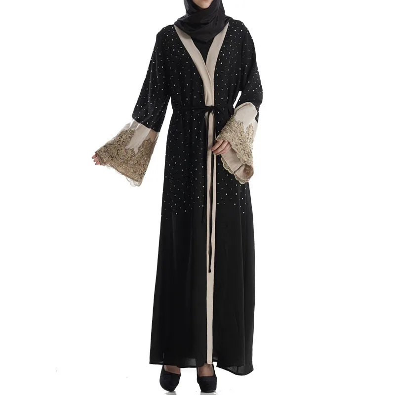 Мусульманское платье Дубай расшитая бисером кафтан открытая абайя длинное на