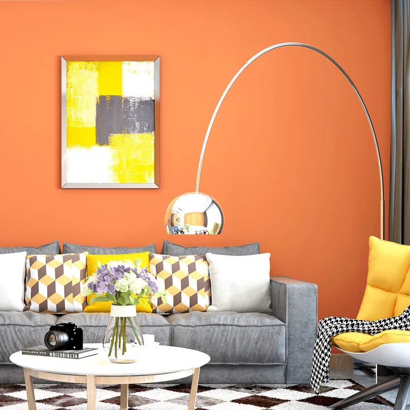 

Водонепроницаемые противообрастающие оранжевые обои оранжевые украшения для спальни однотонные современные минималистичные фоновые обо...