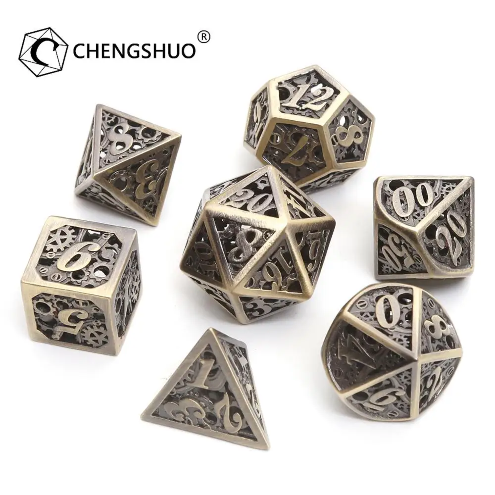 Ченгшуо набор кубиков DND. Металлический набор панков с вырезками для настольных игр. Более легкий и удобный для чтения. Комплект включает в себя D20, D12, D10, D6 и D4.