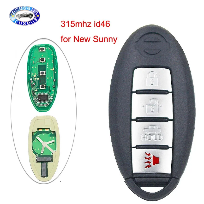 Дистанционный смарт ключ для входа без ключа 4 кнопки 3 + 1 315 МГц с чипом ID46 Nissan New