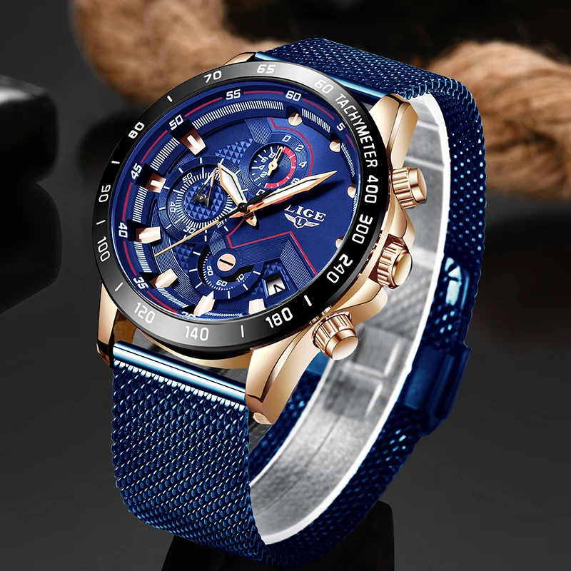 

LIGE Fashion Mens Watches Top Brand Luxury WristWatch Quartz Clock Blue Watch Men Waterproof Sport Chronograph Relogio Masculino
