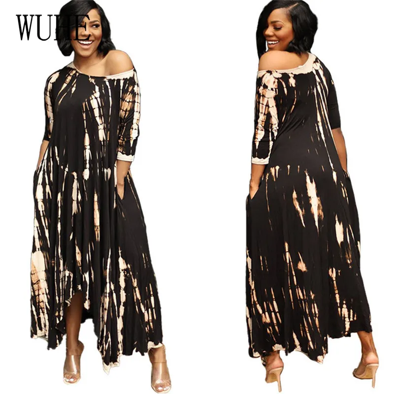 

Асимметричное облегающее платье KEXU с принтом, открытыми плечами, длинными рукавами, вырезом лодочкой и карманами, винтажное летнее платье д...