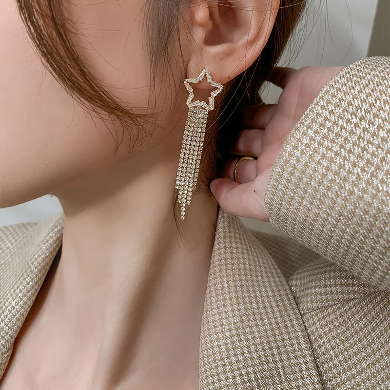 

2020 Fashion New Earrings Personality Wild Five-Pointed Star Tassel Ladies Long Earrings Wholesale Sales Hot Sale Ear Rings