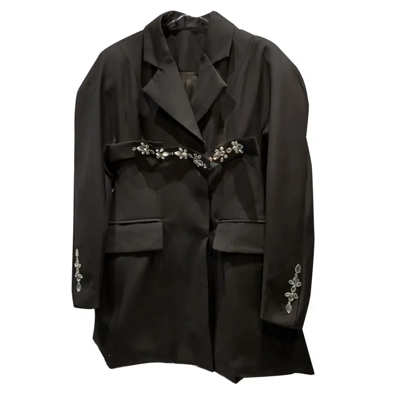 

2021 Summer New Rhinestone Bow Women Blazer Thin Sun Protection Suit Coat for Women Solid Color Loose Balzer Suit