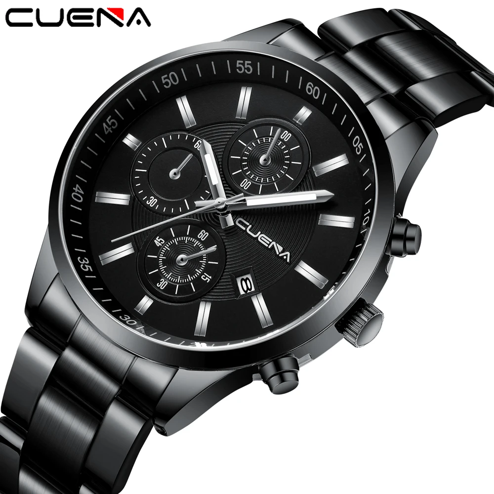 

CUENA Men Watch Fashion Quartz Watch Mens Top Brand Luxury All Steel Business Waterproof Sport Mens Watches Relogio Masculino