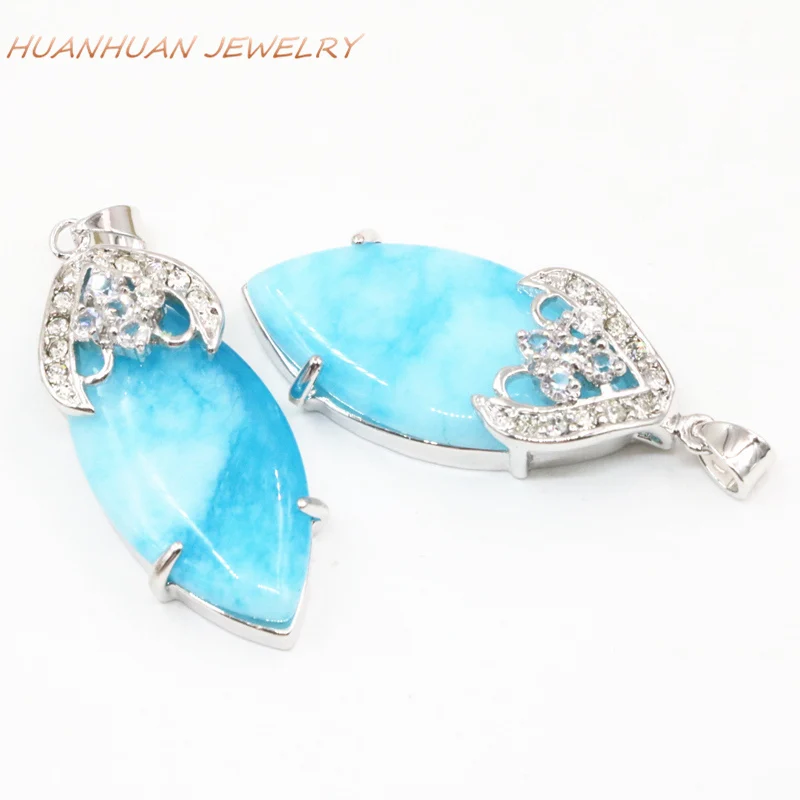 

Silver-color Stainless Steel Chain Necklaces & Pendant For Women Natural Blue Stone Jades Pendants 18x45mm Zircon Jewelry B3321