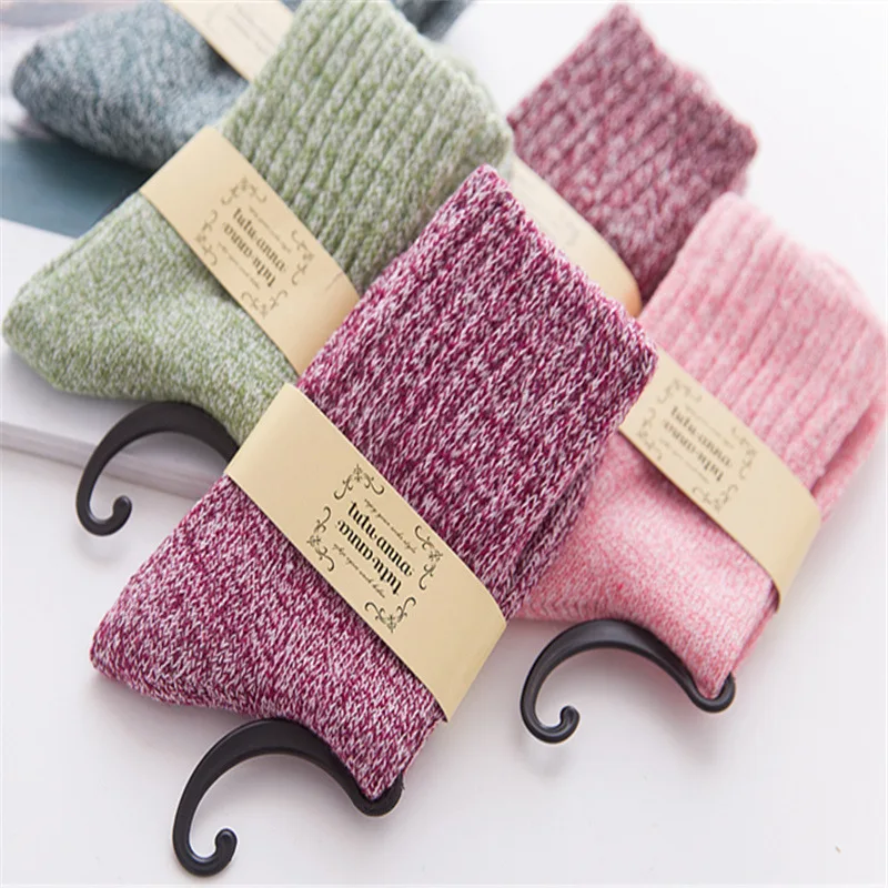 

5 Pairs Female Winter Thickened Warm Socks High Quality Thermal Wool Cashmere Boots Socks Set For Women Solid Color Cotton Socks
