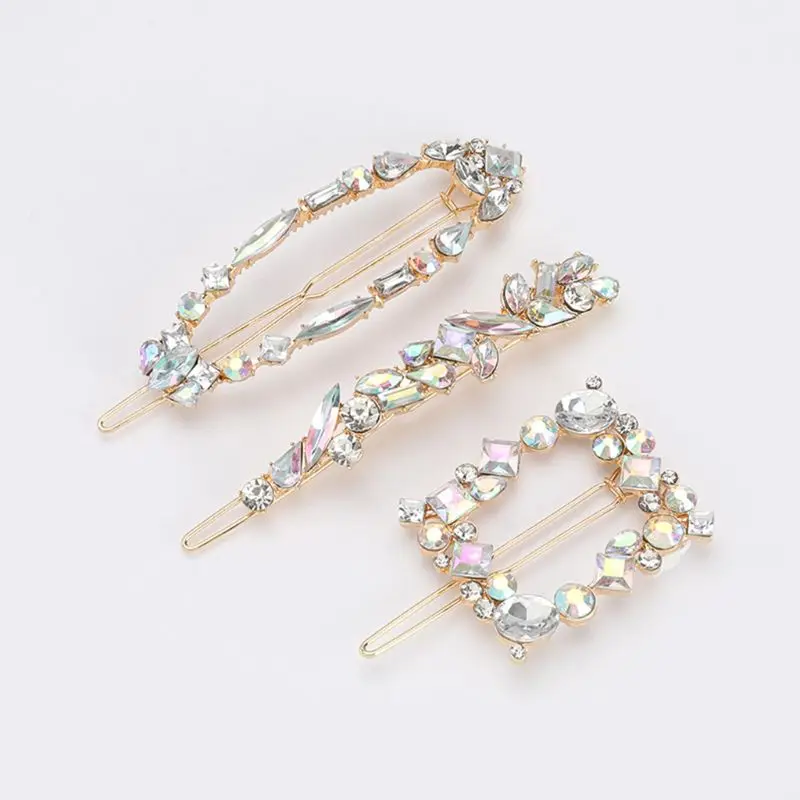 

3 Pcs/set Fashion Luxury Women Hairpin Set Bridal Barrettes Wedding Hair Clip Personality Alloy Rhinestone Geometric Side E56A