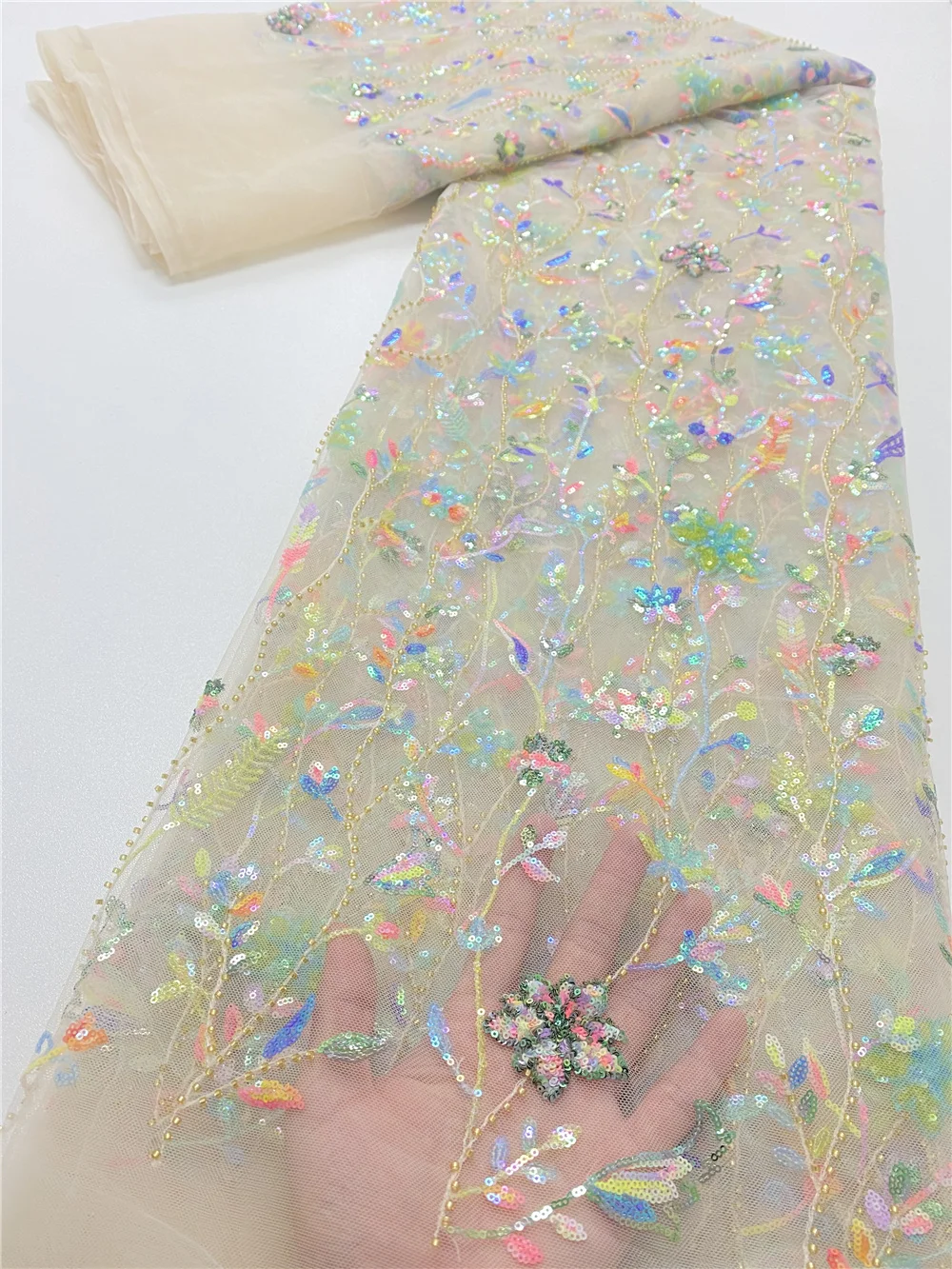 

XIYA African Lace Fabric High Quality French Net Embroidery Colorful Sequins Tulle Lace Fabric For Nigerian Party Dress NI5092