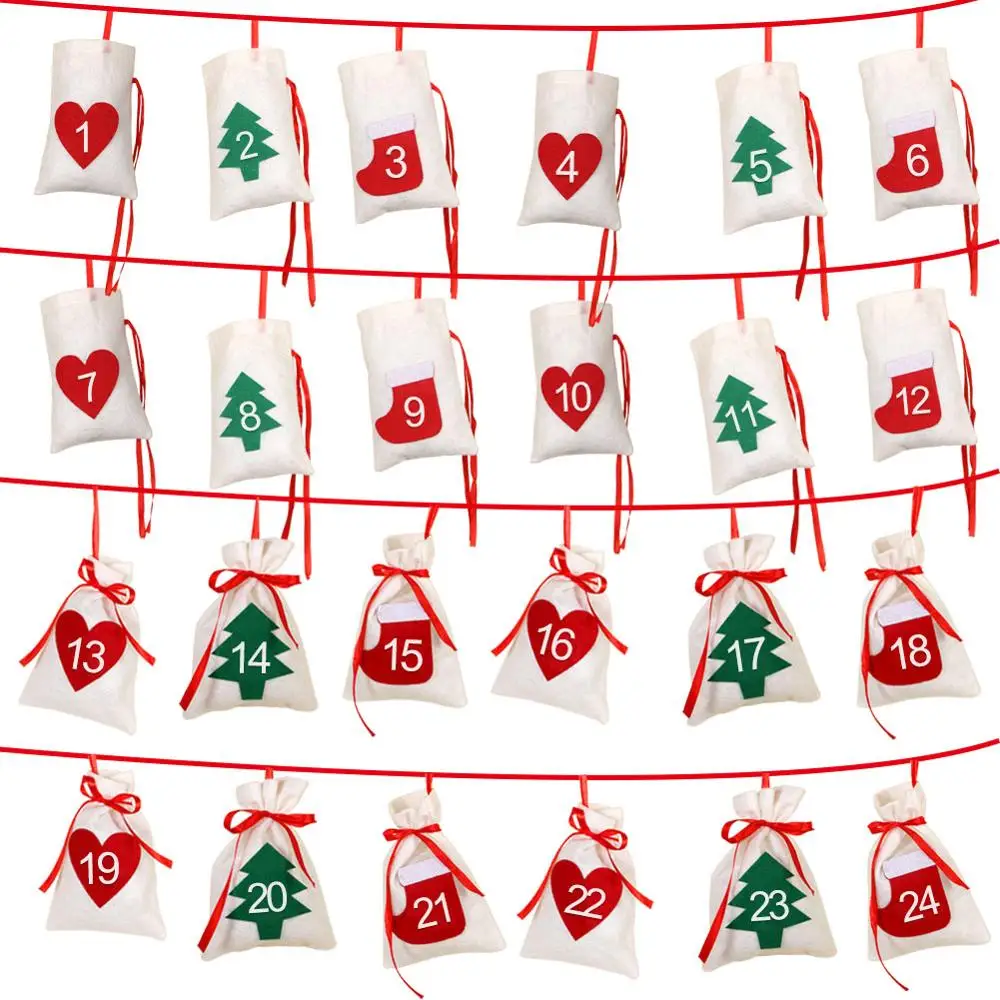 24pcs gift bag OurWarm Дата 1-24 1-31 Адвент календарь фетровый обратный отсчет на Рождество настенный дверной подвесной Декор Рождественское украшение для дома - Цвет: 24pcs gift bag