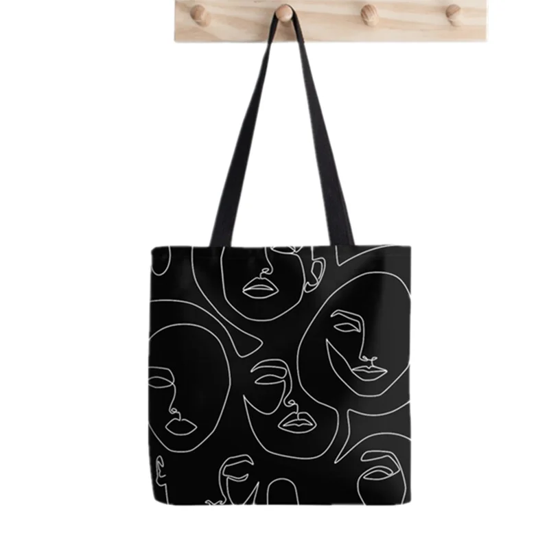 

Funny Shopper Faces in Dark Tote Bag Printed Tote Bag women Harajuku shopper handbag girl Shoulder shopping bag Lady Canvas Bag