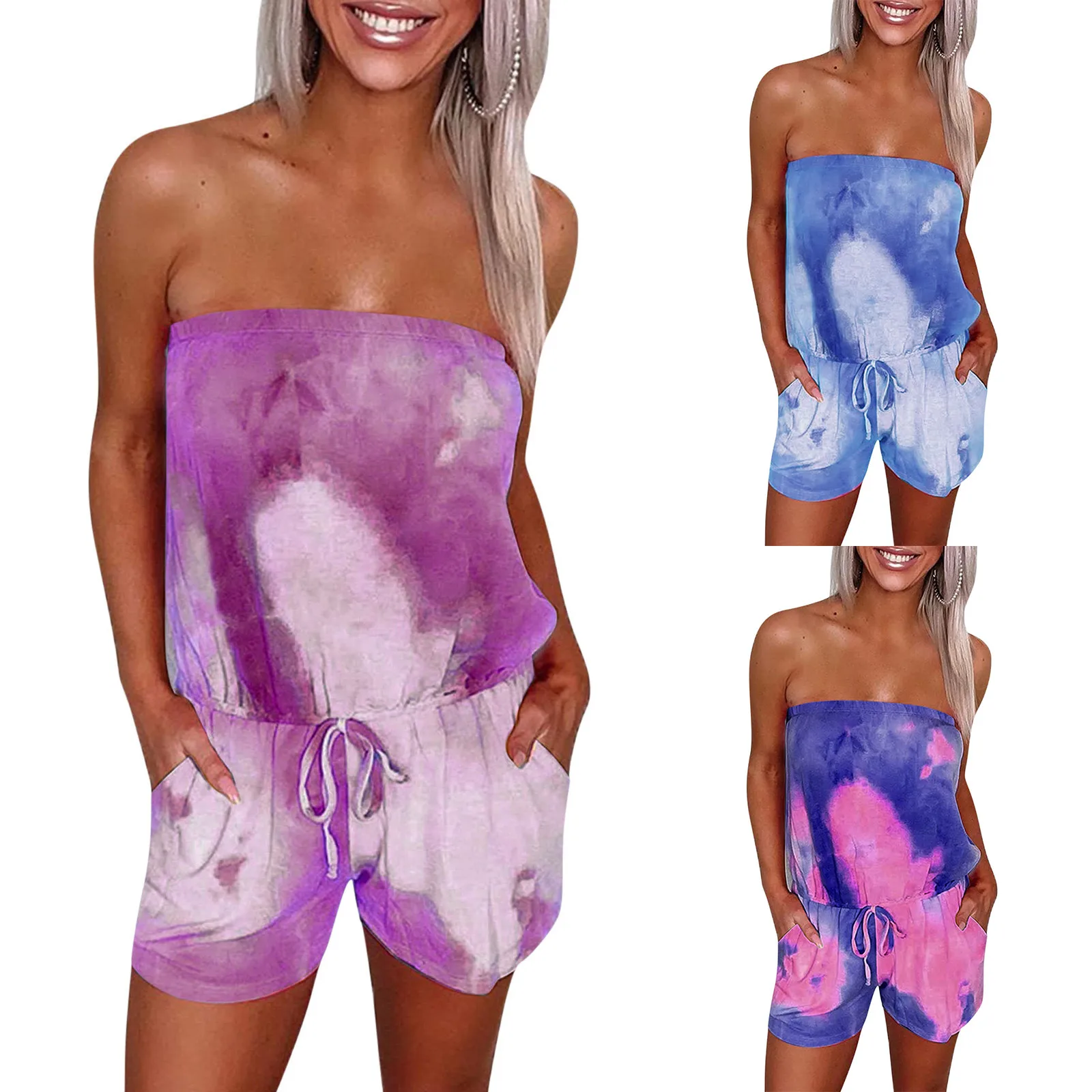 

Summer Women Short Jumpsuits Overall Lady Playsuit Beach Rompers Casual Short Playsuit Loose Lady Tube Top Jumpsuit combinaison