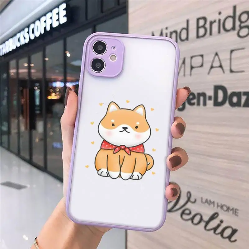 

Phone Case For iPhone 12 11 Mini Pro XR XS Max 7 8 Plus X cute Corgi Matte transparent Purple Cover