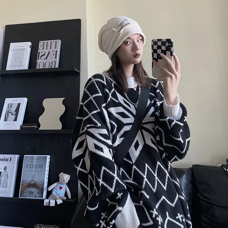 

Harajuku sweater for women winter Knitted Oversized Long Sleeve Fashion Streetwear Korean Pullover Warm Loose Teen Knitwear