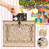 diy wedding gift card box wooden money box with lock beautiful wedding decoration birthday party supplies 30x24x21cm
