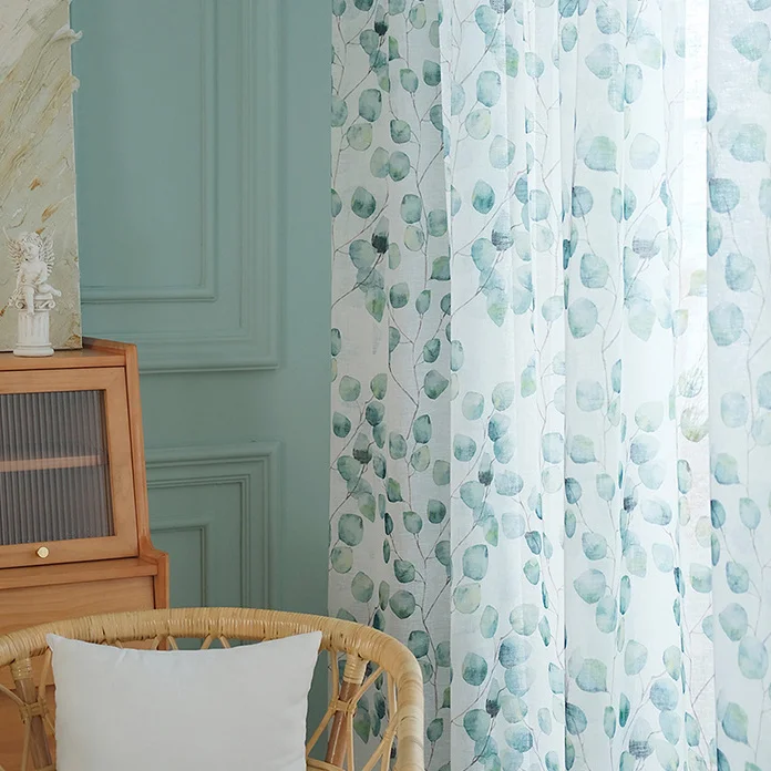 

Simple Modern Bodhi Leaf Green Print Curtains for Living Dining Room Bedroom
