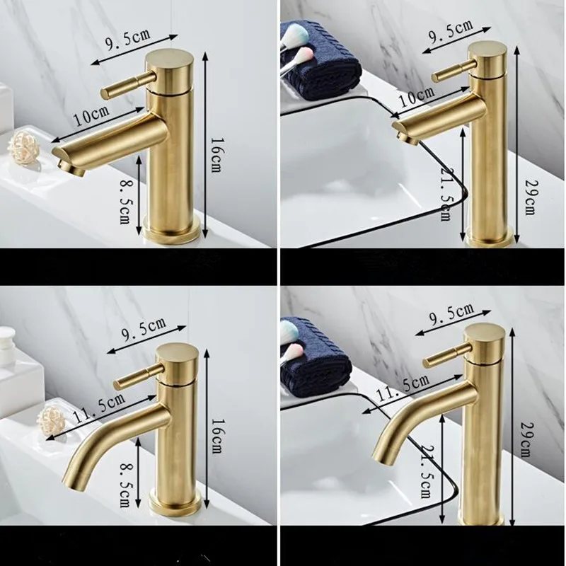 

Bathroom Faucet Solid Brass Bathroom Basin Faucet Cold And Hot Water Mixer Sink Tap Single Handle Deck Mounted Brushed Gold Tap