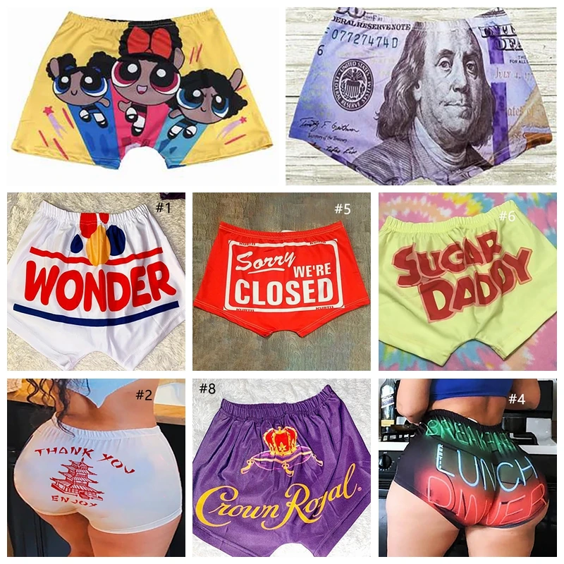 

Summer New Style Letter Printing Sexy Hip-Lifting High-Waist Elastic Ladies Large Candy Snack Shorts Women's Shorts