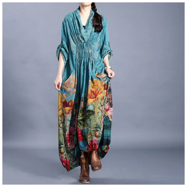 Женское модельное дизайнерское платье макси повседневное Длинное свободное с v