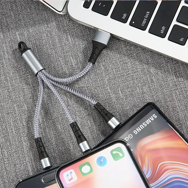 3 в 1 брелок зарядный кабель портативный дорожный короткий для Type C Micro USB IPhone шнур