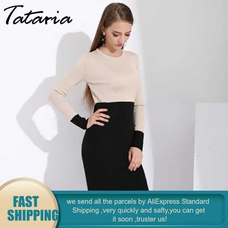 Женское трикотажное платье с длинным рукавом теплое платье-свитер | Женская