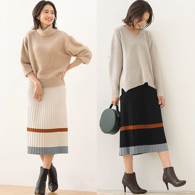 Trytree осень зима Женская Повседневная плиссированная трикотажная юбка эластичная