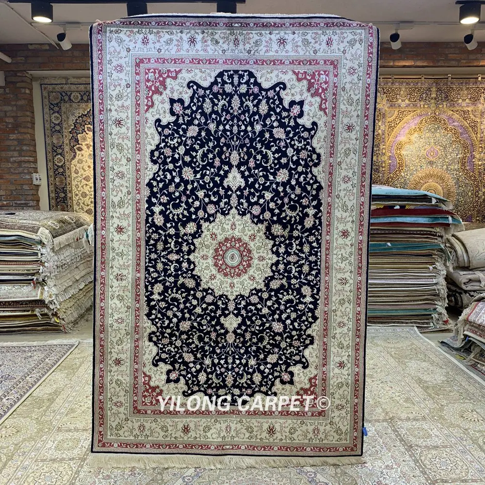 

YILONG 4'x6' Oriental silk carpet vantage medallion exclusive persian silk rug shop (HF290B)