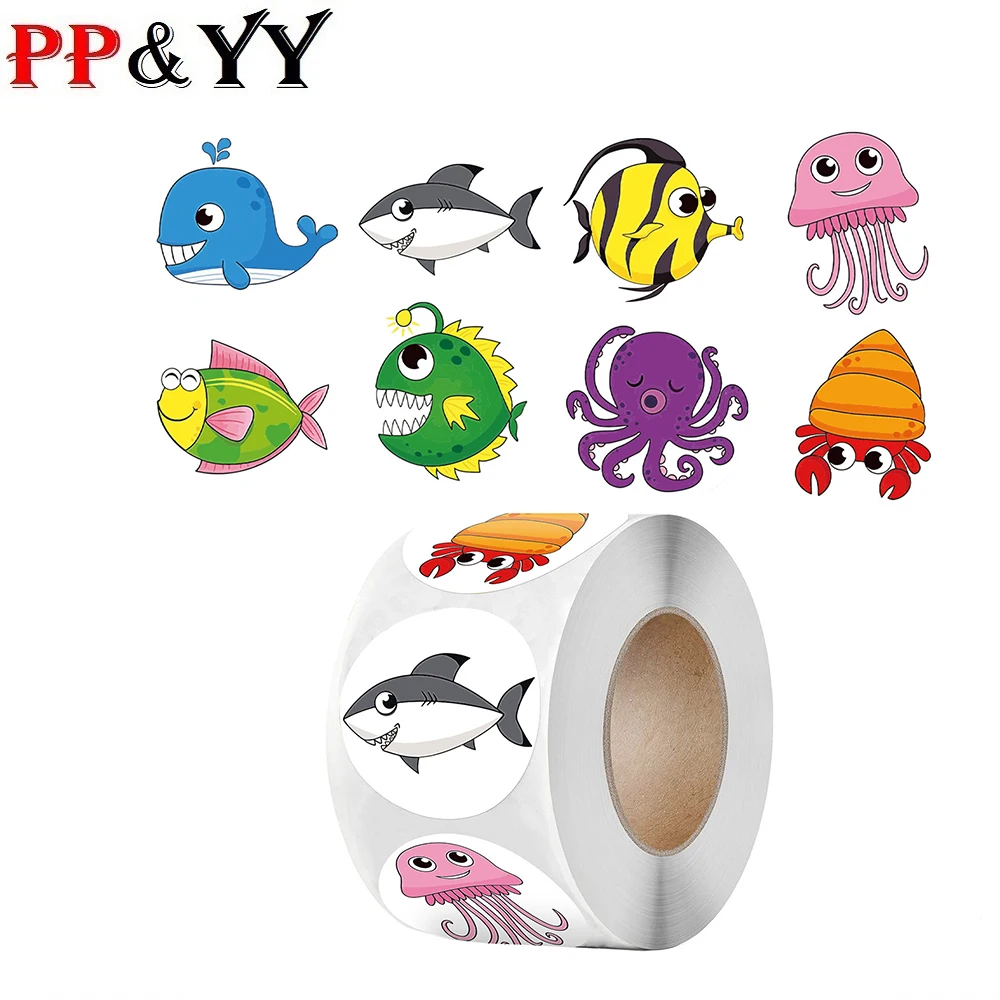 

Sea animals round cute sticker roll plastic label scrapbook incentive reward toy sticker hand account stationery label