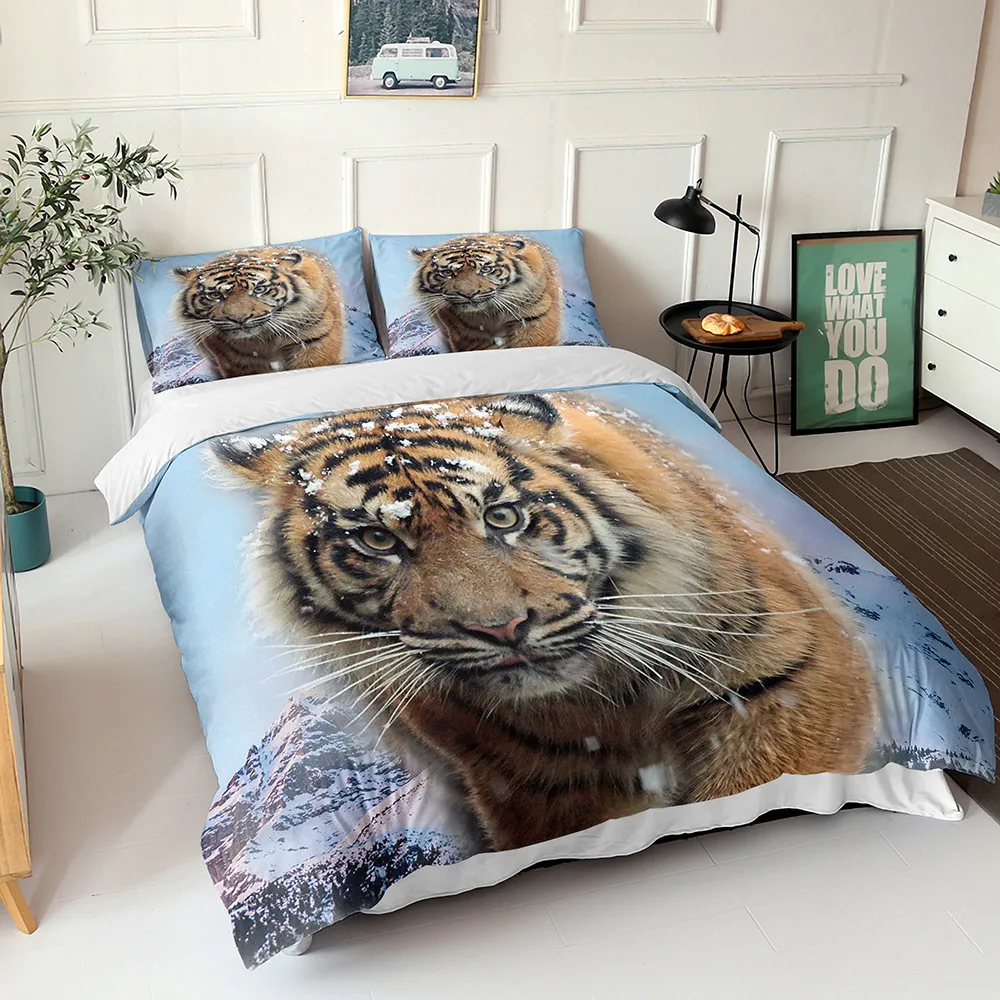 Дикое животное тигр пододеяльник набор животные покрывало для кровати кожи