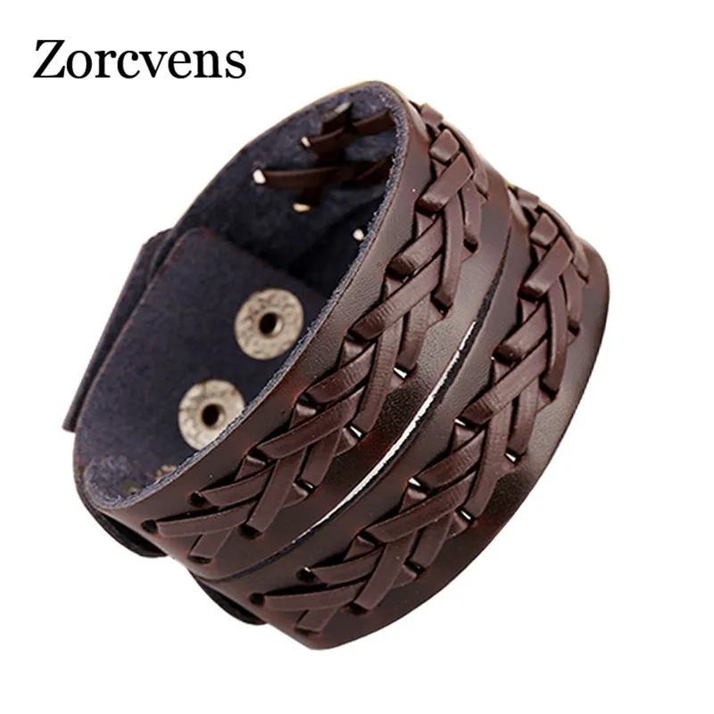 Мужские и женские кожаные браслеты ZORCVENS черные коричневые плетеные манжеты