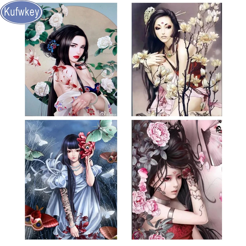 Картина из страз с японской мультяшной девушкой вышивка крестиком полная