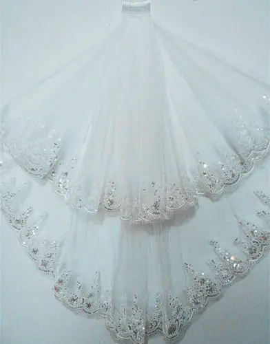

New Spring Design 2T White/Ivory Elbow Beaded Edge Sequins Wedding Bridal Veil With Comb