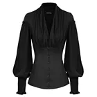 Женская рубашка с рюшами, длинными рукавами-фонариками и V-образным вырезом