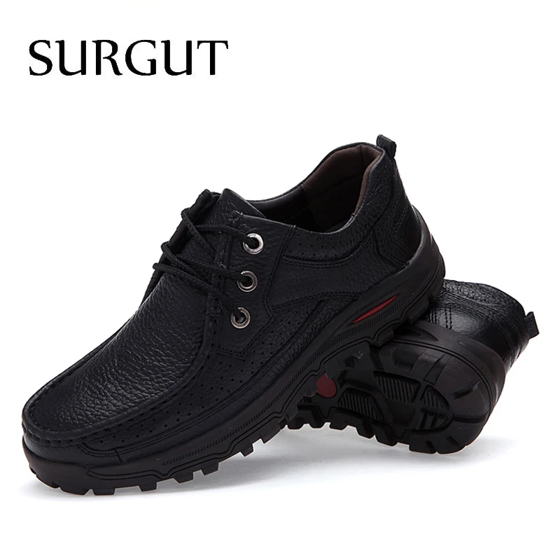 SURGUT Brand Big Sizes Genuine Leather Fashion Men Shoes Handmade Summer Autumn Winter High Quality Flats 38-48 | Обувь