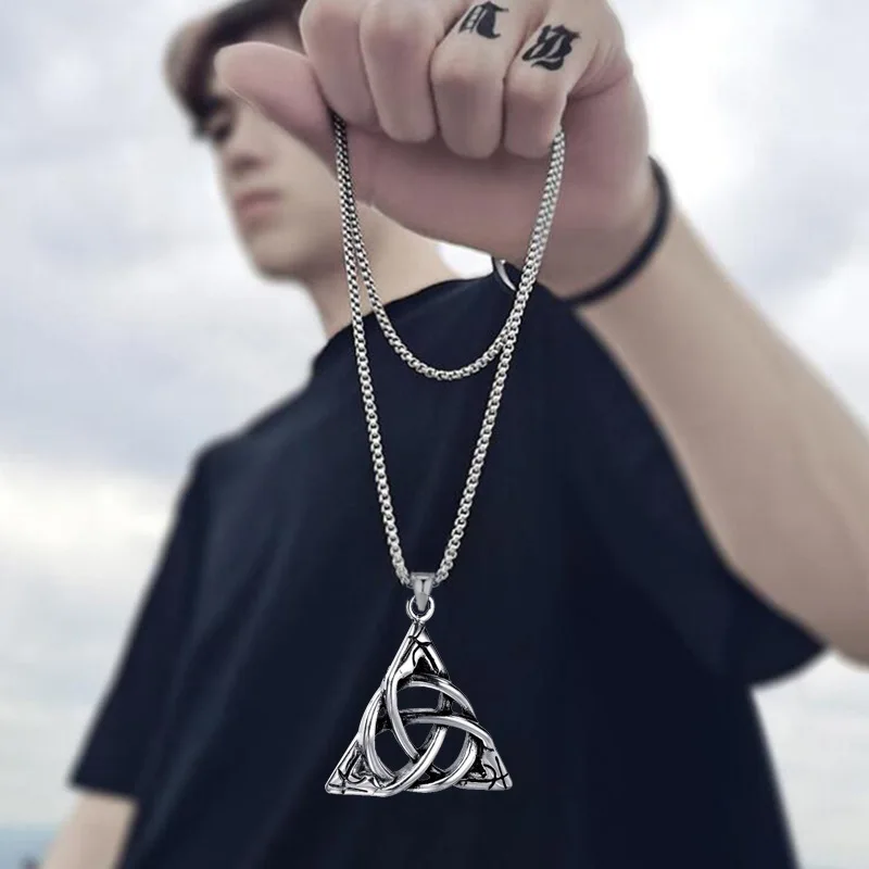 

Viking Knot Power Triangle Pendant Necklace For Men Women Punk Gothic Jewelry With 3.0MM Stainless Steel Chain