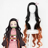 100cm39 anime demon slayer kimetsu no yaiba kamado nezuko cos hair long black with orange cosplay costume wigs wig cap