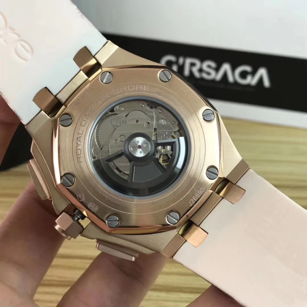 

Luxury New Men Automatic Mechanical Sapphire Crystal Oaks Rose Gold Navy White Stainless Steel Rubber Watch Royal Limited