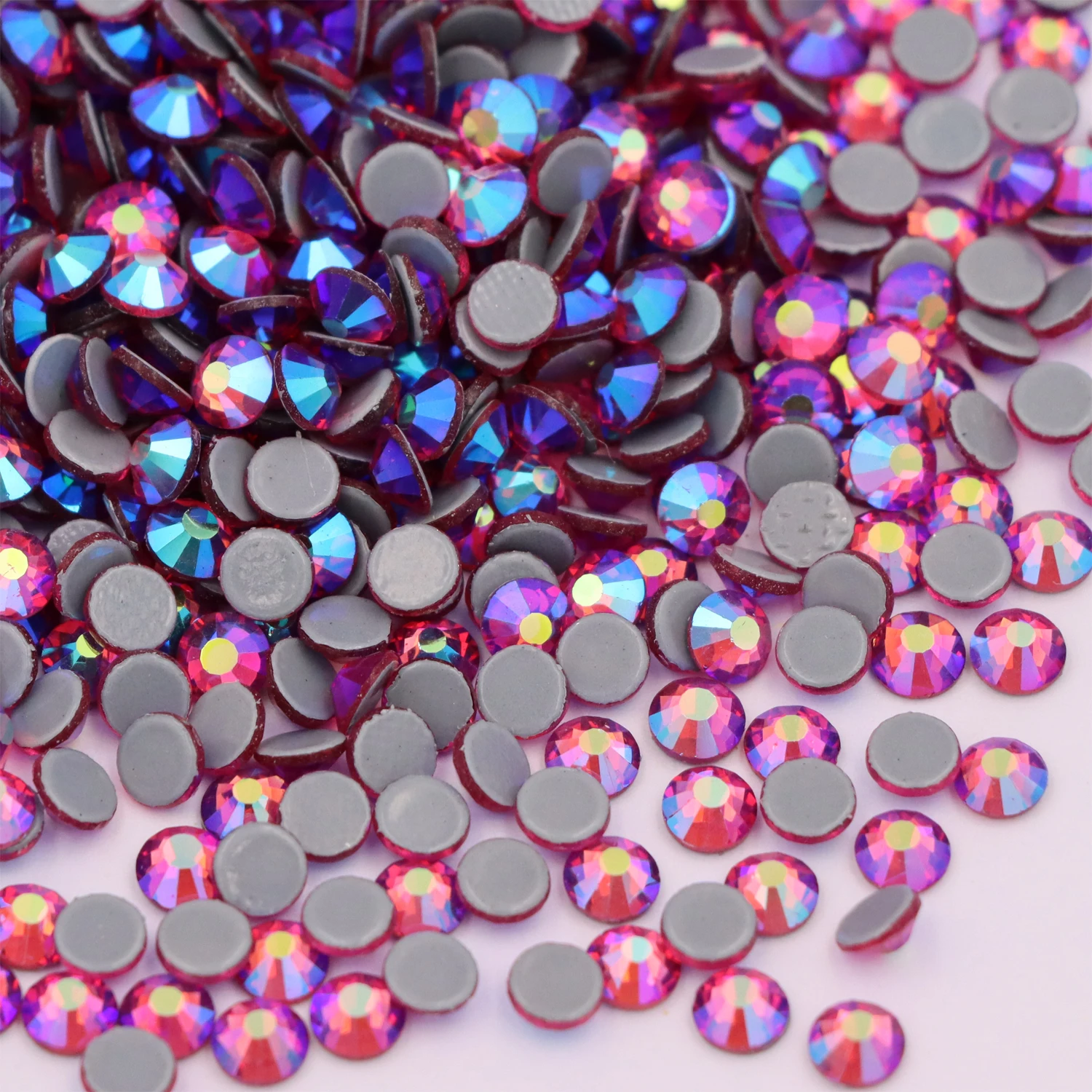 Fushia/фуксия AB Hotfix стеклянные кристаллы стразы железные камни на круглой задней