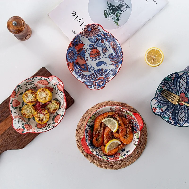 

Посуда в богемном стиле, марокканская креативная чаша для завтрака, Салатница, керамическая Бытовая бинауральная чаша, столовые приборы