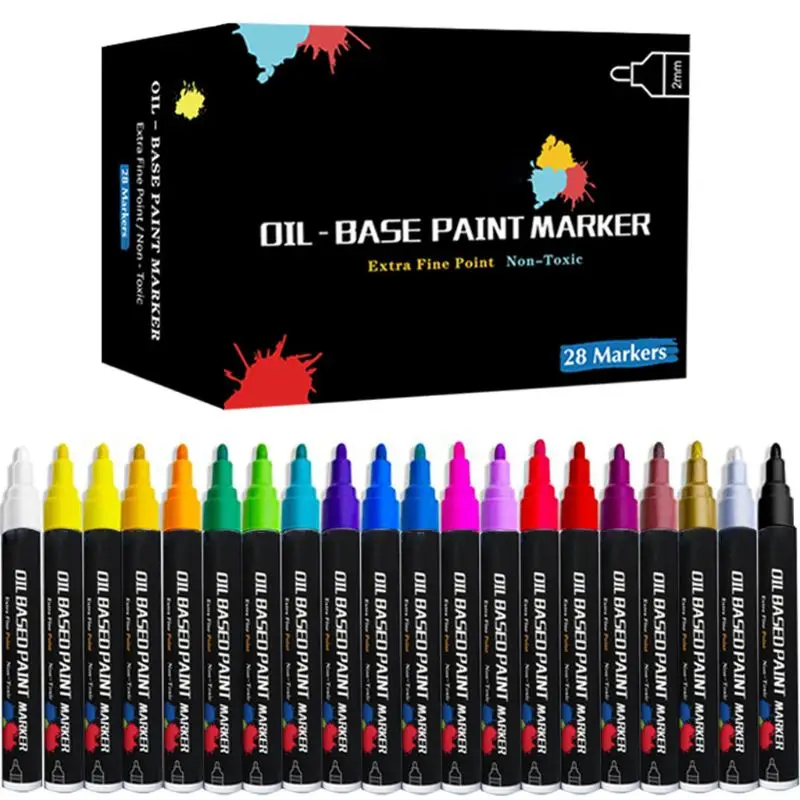 

28 Colors Waterproof Metallic Oil Based Paint Marker Pen for Ceramic Rock Glass B85B