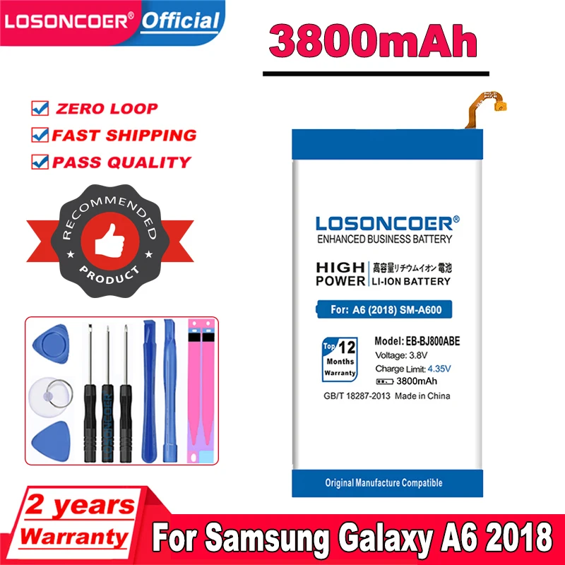Аккумулятор LOSONCOER 3800 мАч для телефона Samsung Galaxy A6 (2018) EB-BJ800ABE A600F J6 J600F J800 | Мобильные
