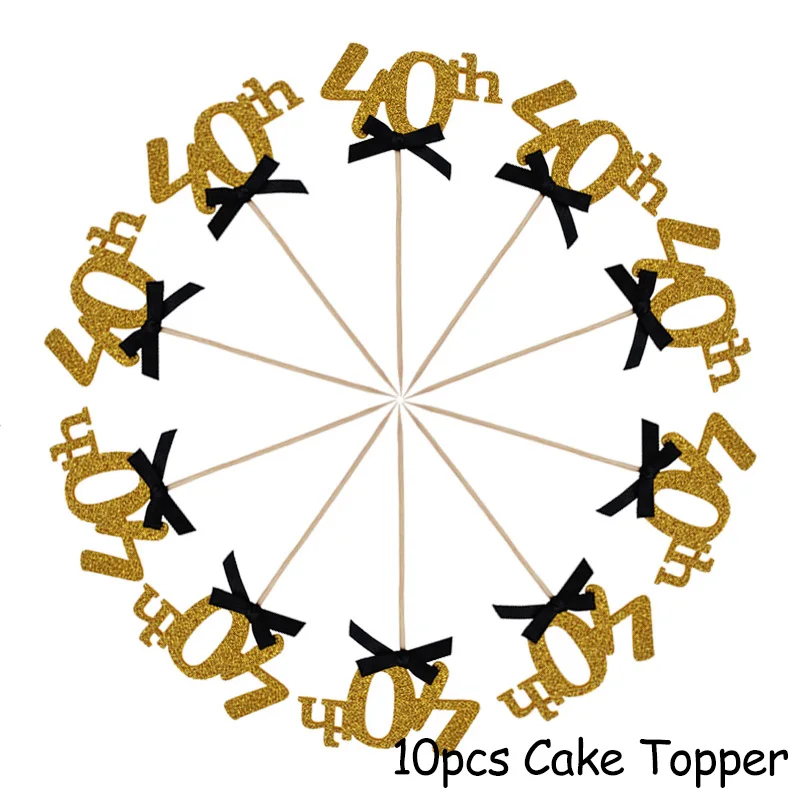10pcs Cake Topper 30 конфетти шарики ко дню рождения 40 50 60 лет День рождения украшение номер 30 взрослый золотой черный воздушный шар для вечеринки на день рождения - Цвет: 10pcs Cake Topper