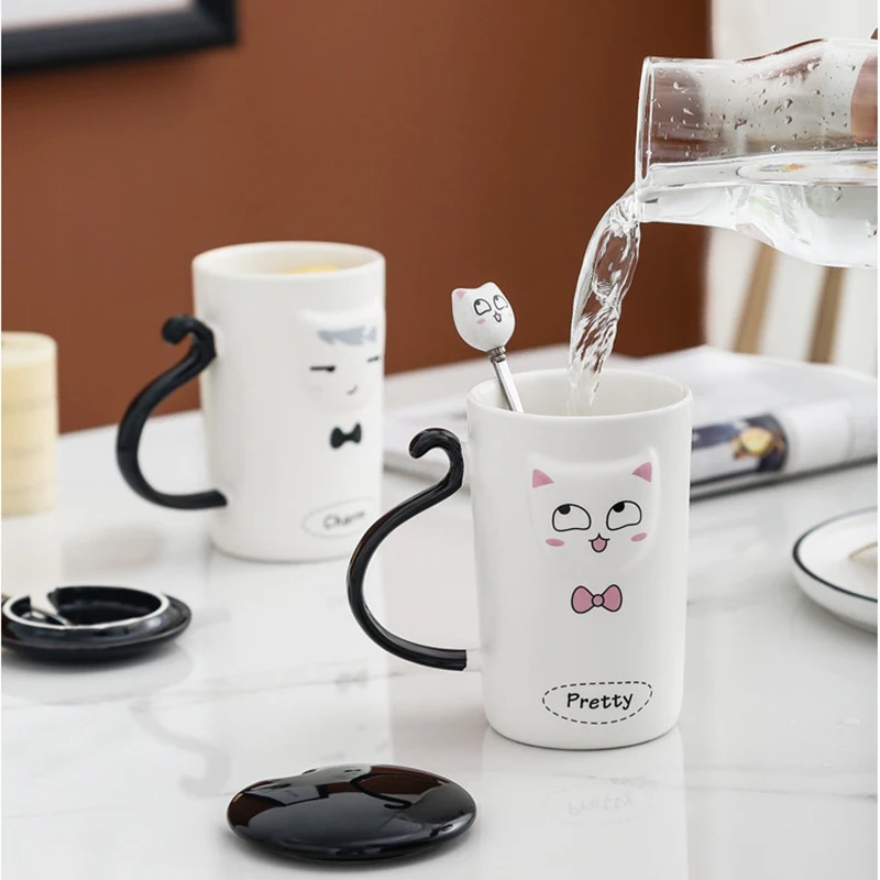 Милая мультяшная непослушная керамическая чашка с котом кофейная крышкой и