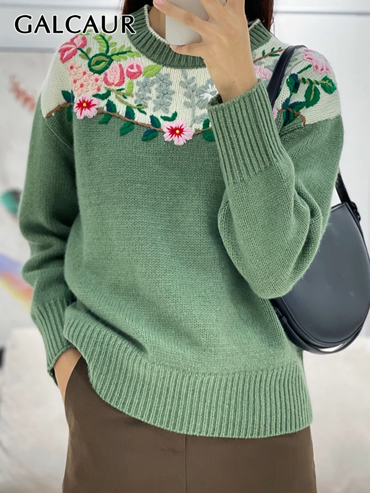 

Casual Print Kniiting Sweaters For Women Round Neck Loose Long Sleeve Patchwork Pullovers Female 2021 Autumn Clothes New
