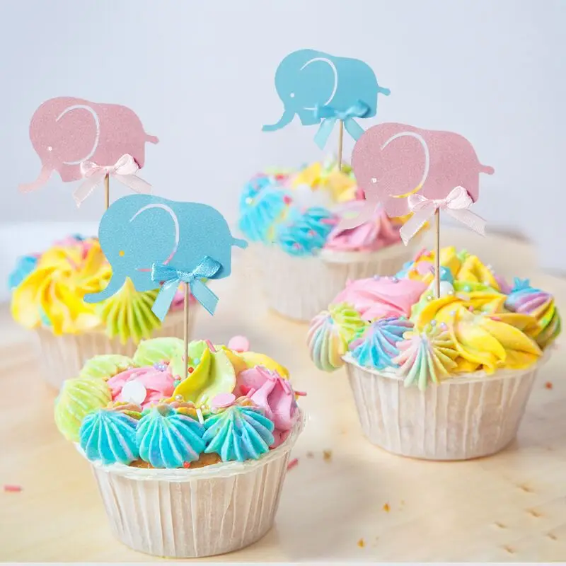 10 шт. голубой розовый торт со слоном топперы флаги капкейки для маленьких девочек