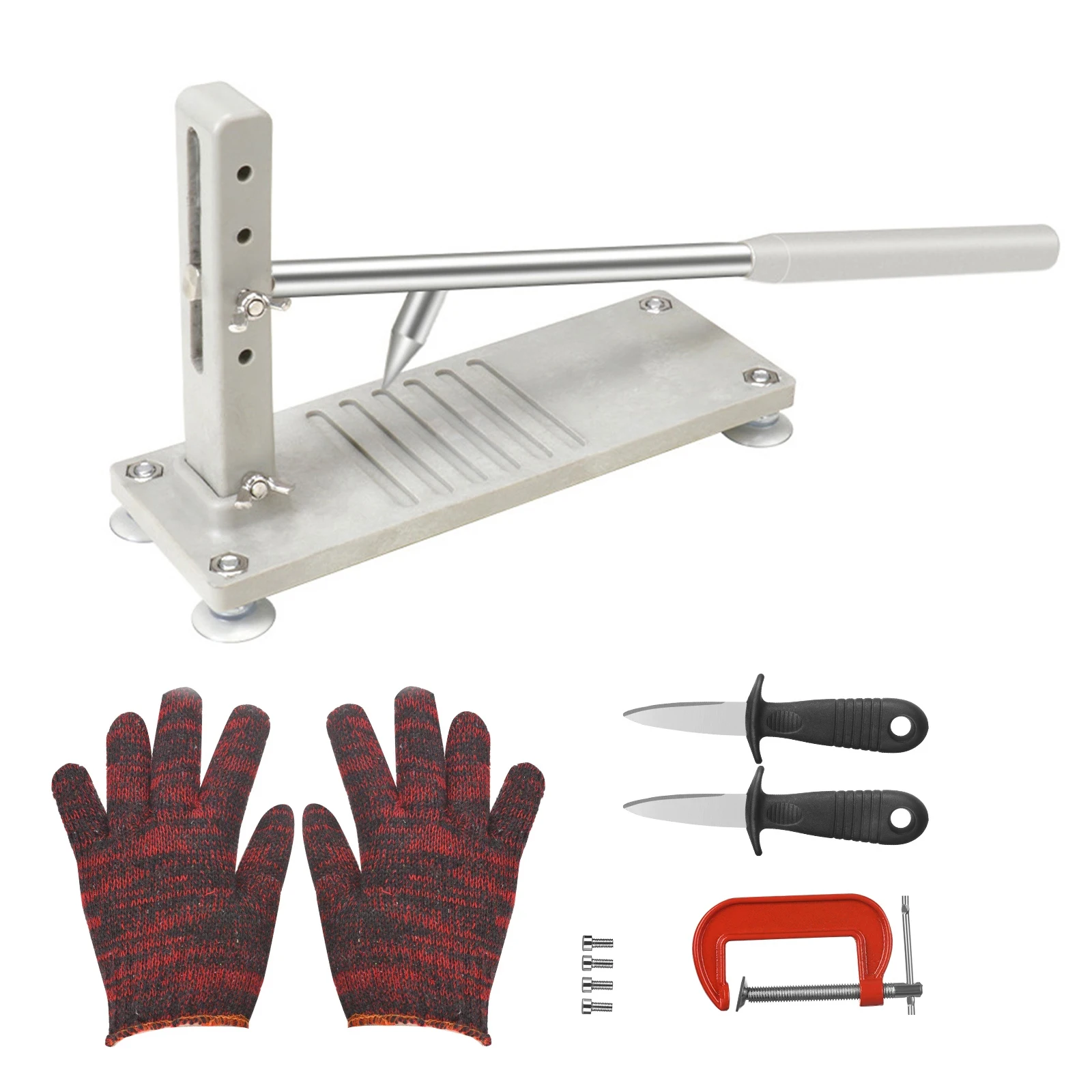 

Stainless Steel Oyster Shucker With 4 Anti-skid Pads And 1 Iron Clip Oyster Shucking Knife Set With Gloves Kitchen Seafood Tools