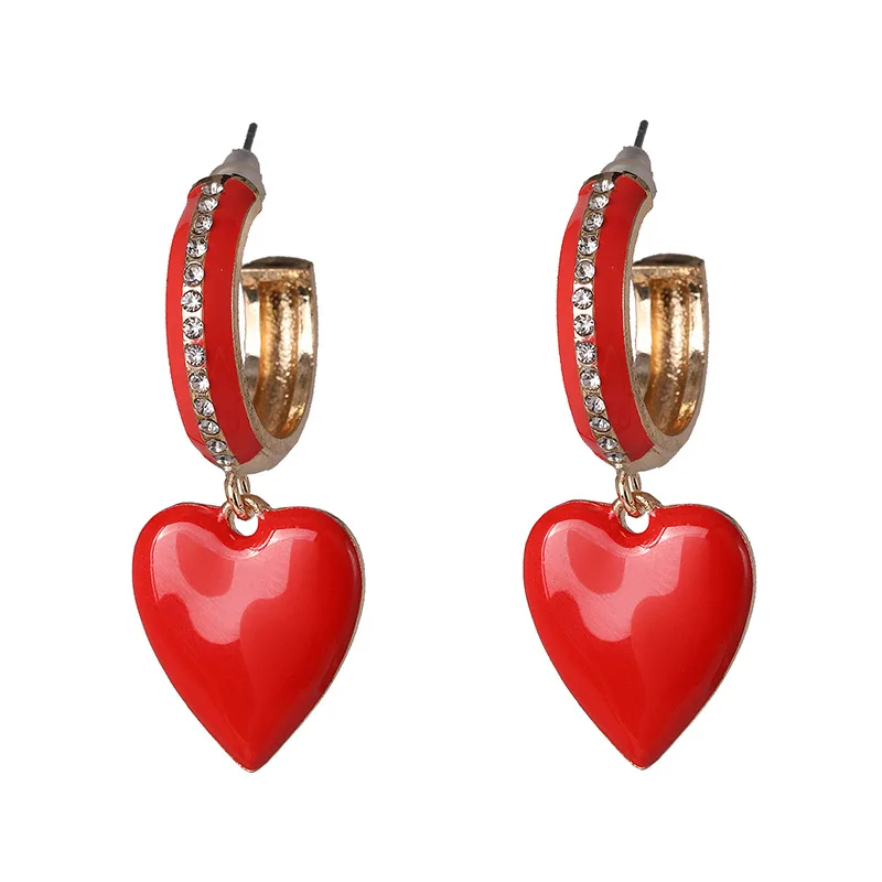 2019 Новый дизайн женские розовые зеленые эмалированные Серьги-клипсы с сердечком