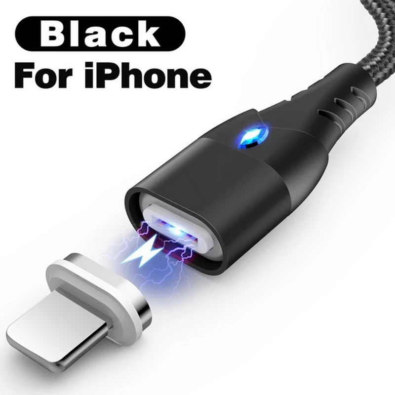 iPhone Black Магнитный кабель Venroii mi cro usb type C для samsung S8 S9 S10 Xiaomi mi 9 3A huawei P20 Быстрая зарядка type-C Магнитный зарядный шнур - Цвет: iPhone Black